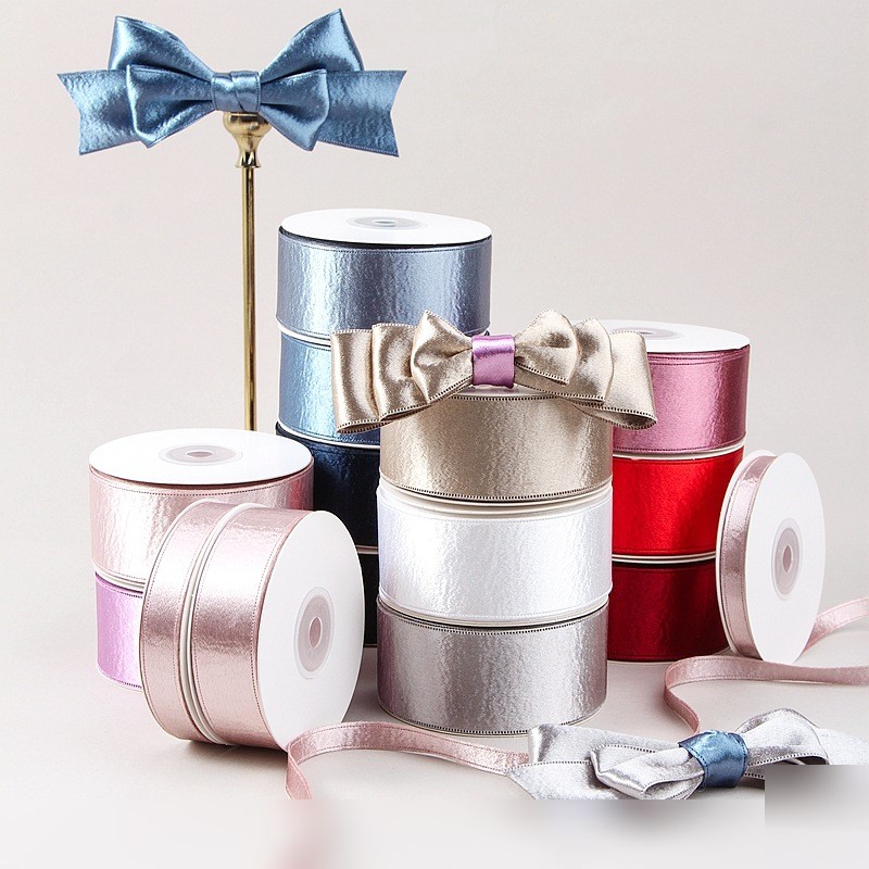 Double-sided Glitter Velvet Silver Satin Ribbon Craft / DIY Diy Headdress Flower Gift Box Packaging Satin Ribbon Pressed Edge Cloth Wholesale