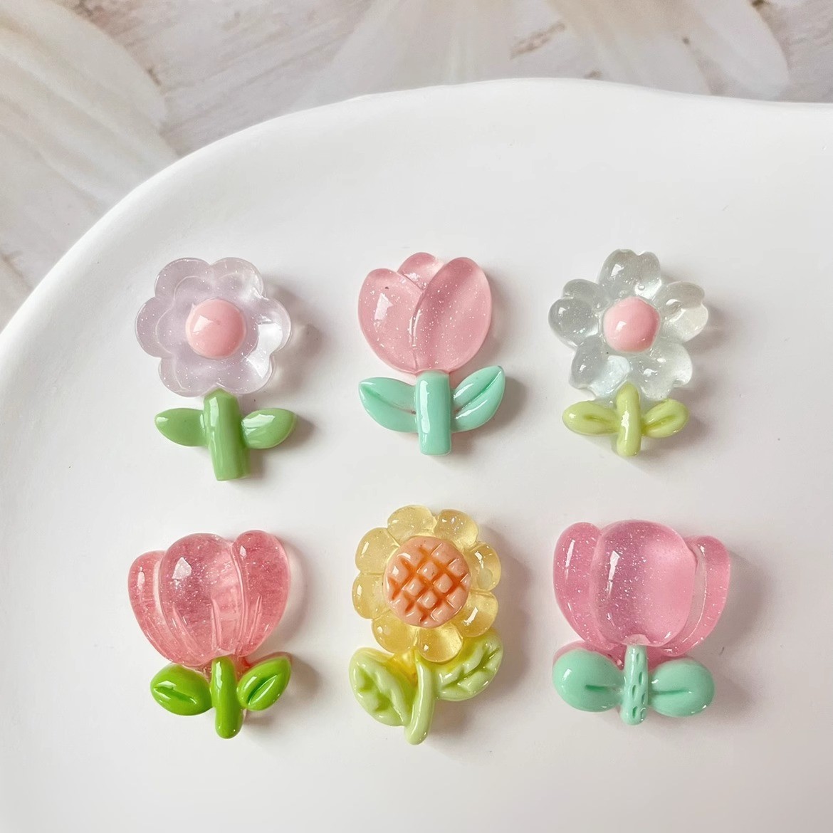 Transparent Small Flower Sunflower Tulip Resin DIY Accessories Refrigerator Sticker Mobile Phone Case Toy Material Patch