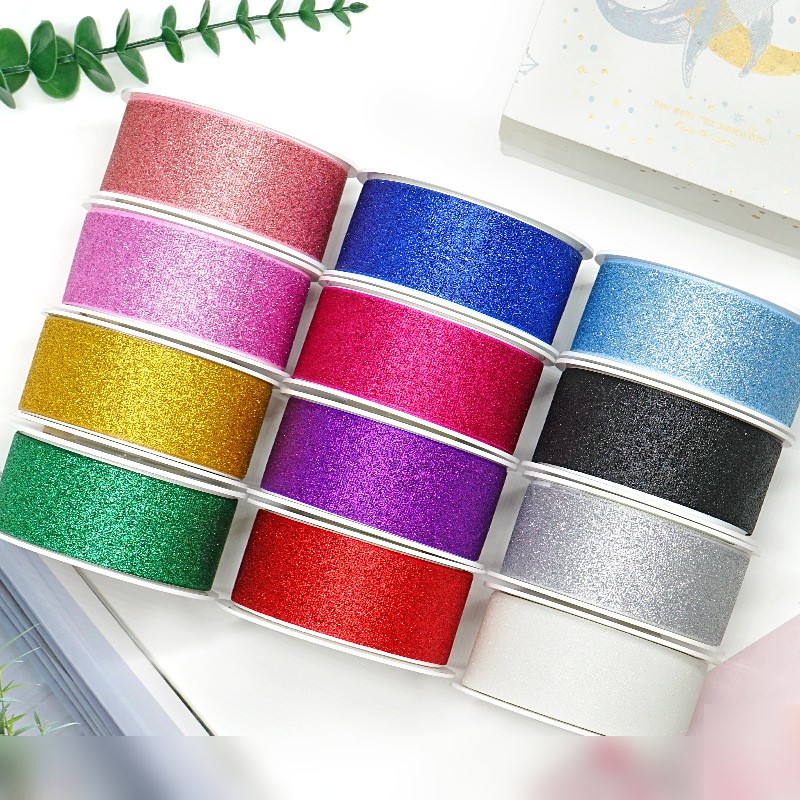 2022 New Ribbon Glitter Fine Gold Colorful/Multi-Color Glitter Threaded Belt Accessories DIY Printed Ribbon Cake Ribbon 007